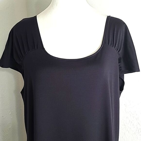 Jockey Solid Black Midi-Dress with Cap Sleeves & Pintuck at Shoulders, Size XL - Picture 2 of 8